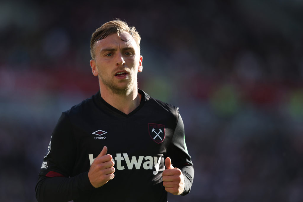 West Ham United's Jarrod Bowen during the Premier League match between Brentford FC and West Ham United FC at Brentford Community Stadium on Septem...