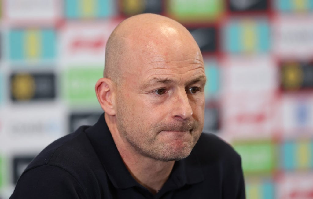 Lee Carsley, Interim Manager of England, speaks to the media during a press conference at St Georges Park on October 03, 2024 in Burton-upon-Trent,...