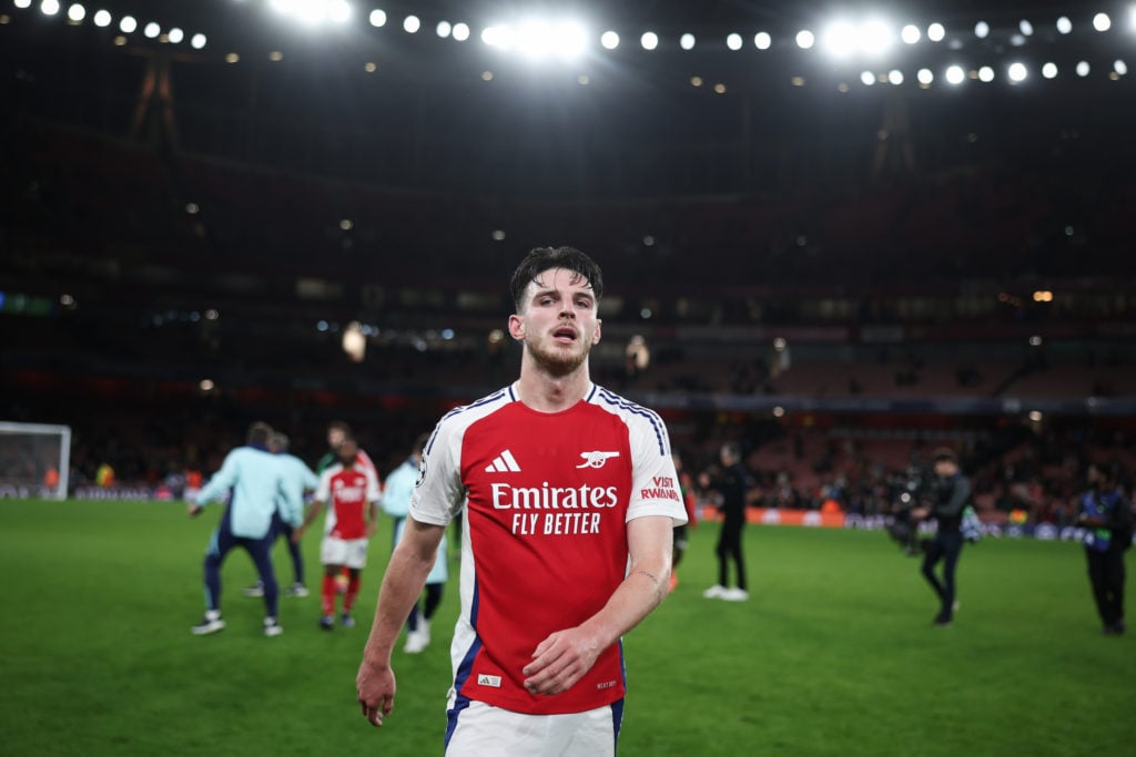 Declan Rice of Arsenal during the UEFA Champions League 2024/25 League Phase MD3 match between Arsenal FC and FC Shakhtar Donetsk at Emirates Stadi...