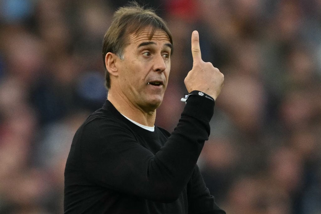 West Ham United's Spanish manager Julen Lopetegui gestures on the touchline during the English Premier League football match between West Ham Unite...