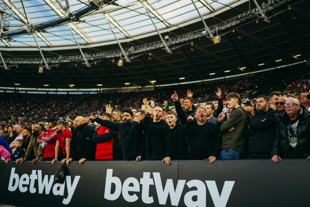 General View of Manchester United fans during the Premier League match between West Ham United FC and Manchester United FC at London Stadium on Oct...