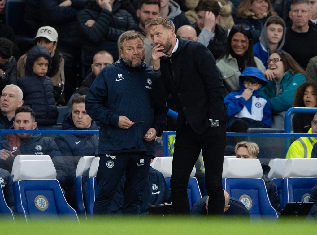 Chelsea manager Graham Potter (right) and assistant Billy Reid during the Premier League match between Chelsea FC and Aston Villa at Stamford Bridg...