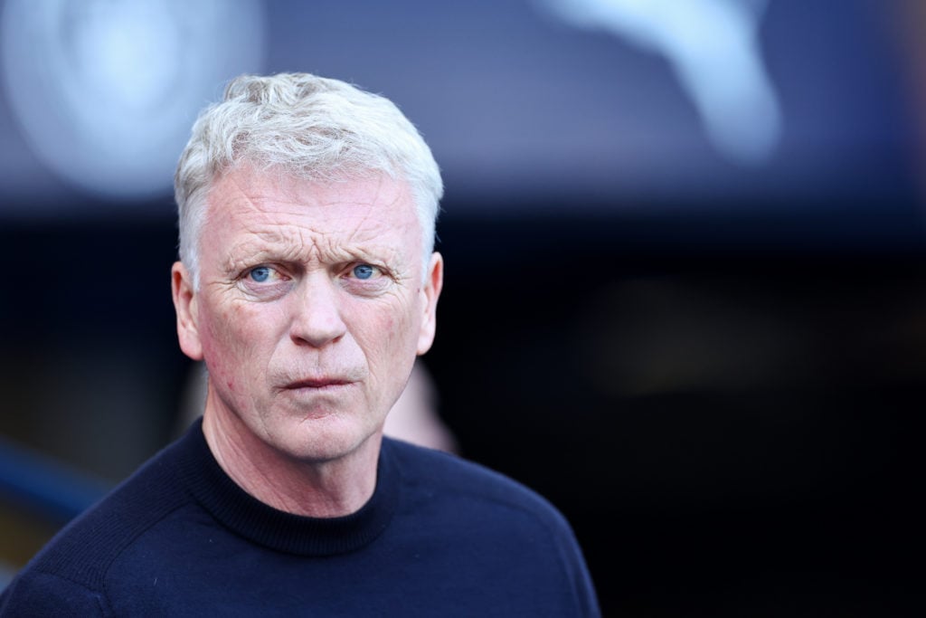 David Moyes the head coach / manager of West Ham United during the Premier League match between Manchester City and West Ham United at Etihad Stadi...