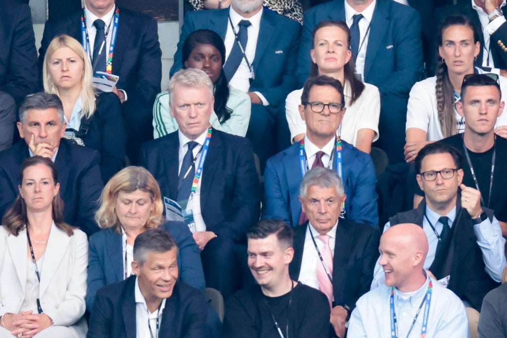 David Moyes and Fabio Capello attend the UEFA EURO 2024 final match between Spain and England at Olympiastadion on July 14, 2024 in Berlin, Germany.