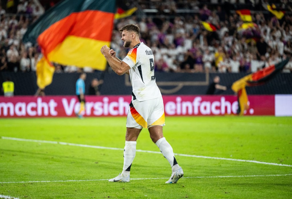 Niclas Fuellkrug of Germany celebrates after scoring his team's first goal with  during the UEFA Nations League 2024/25 League A Group A3 match bet...