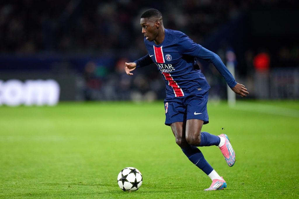 Kolo Muani of Paris Saint-Germain FC runs with the ball during the UEFA Champions League 2024/25 League Phase MD3 match between Paris Saint-Germain...