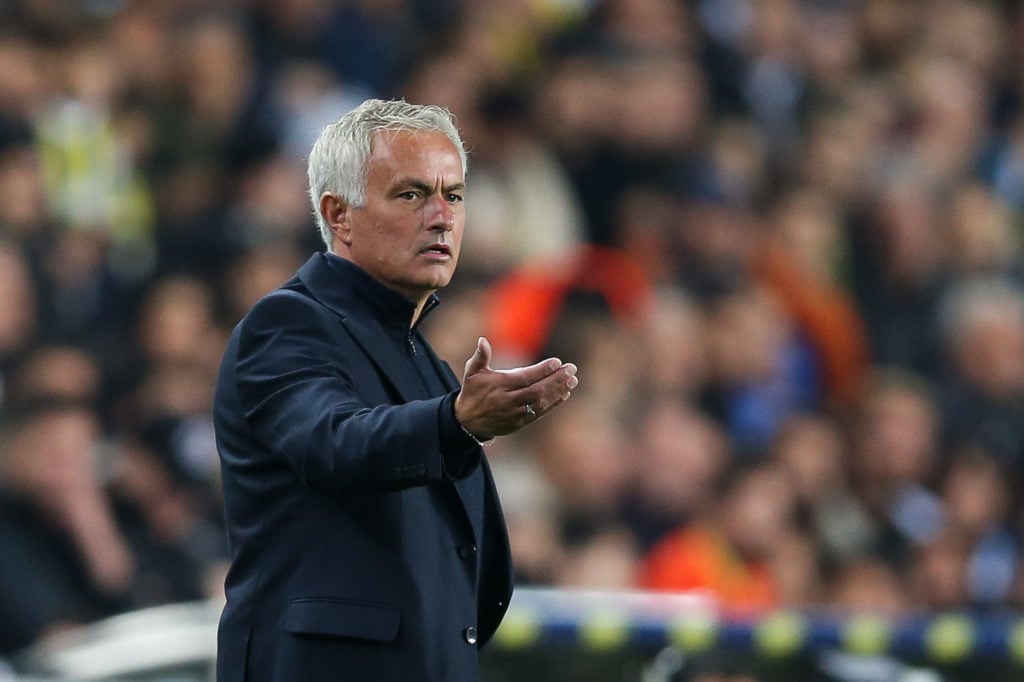 Head coach Jose Mourinho of Fenerbahce gestures during the Turkish Super League match between Fenerbahce and Bodrum at Ulker Sukru Saracoglu Stadiu...