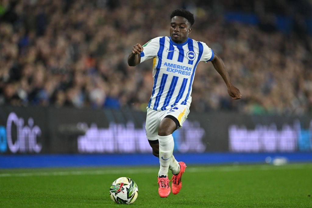 Tariq Lamptey of Brighton & Hove Albion in action during the Carabao Cup Fourth Round match between Brighton & Hove Albion and Liverpool at...