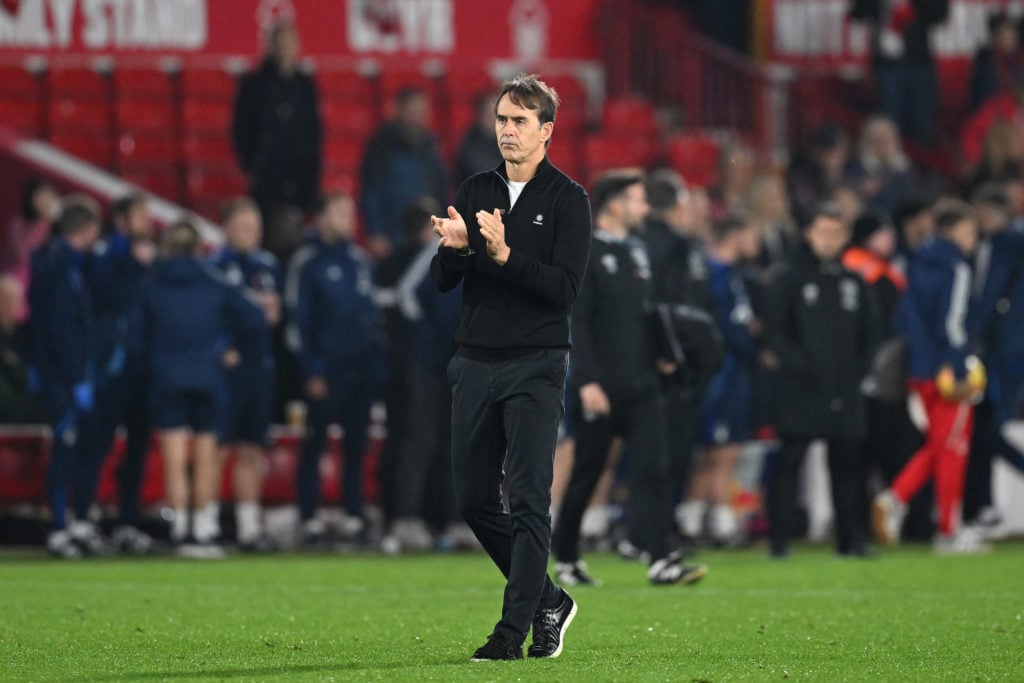 Julen Lopetegui, Manager of West Ham United, applauds the fans after the team's defeat in the Premier League match between Nottingham Forest FC and...