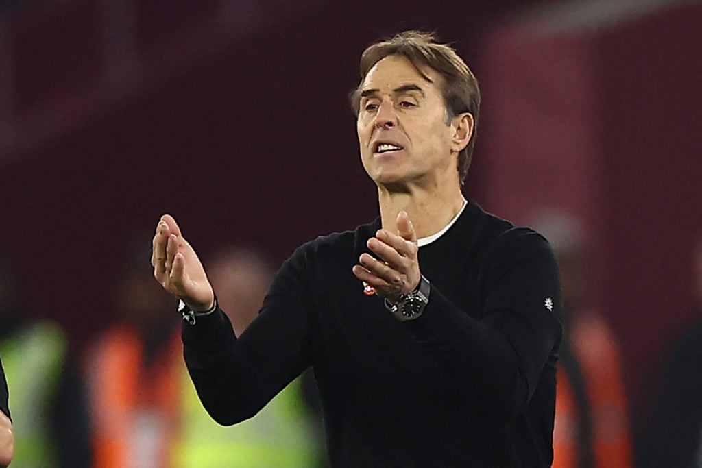 West Ham United's Spanish manager Julen Lopetegui gestures on the touchline during the English Premier League football match between West Ham Unite...