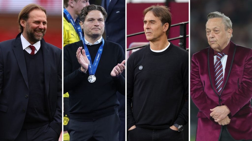 Split image of Tim Steidten, Edin Terzic, Julen Lopetegui, and David Sullivan.