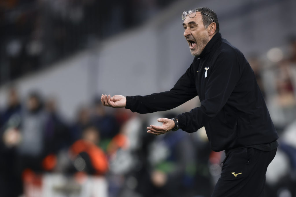 Maurizio Sarri, head coach of SS Lazio, reacts during the