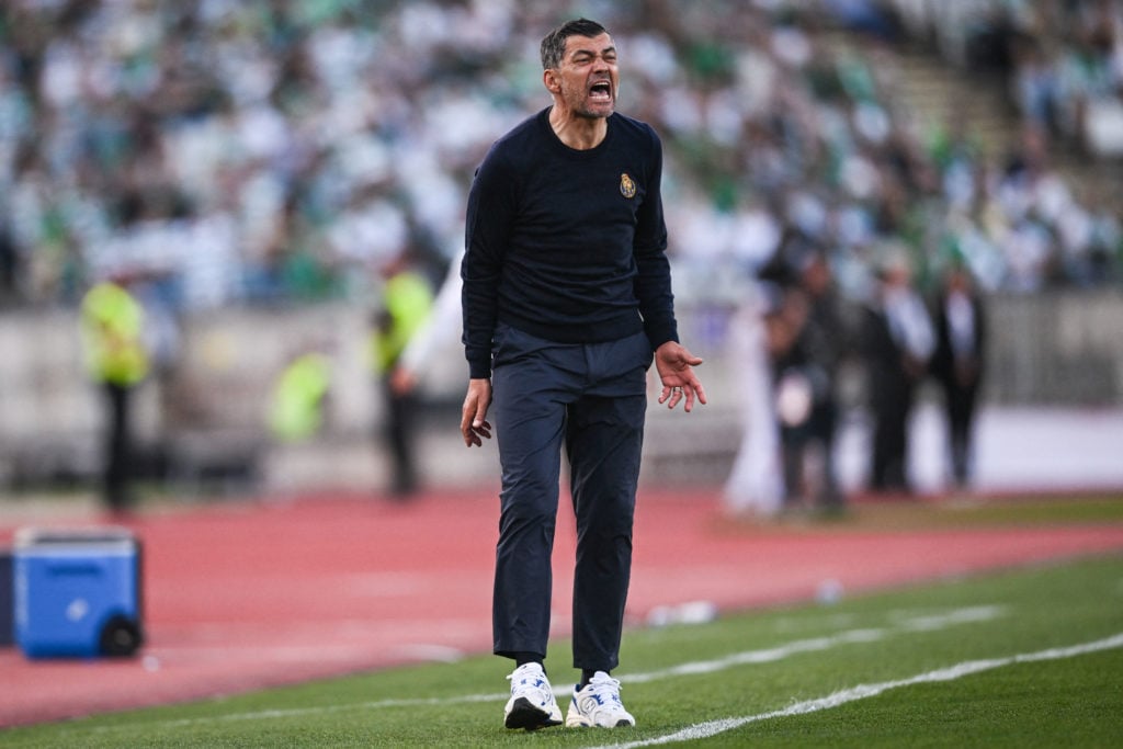 Porto's Portuguese coach Sergio Conceicao reacts during the 'Taca de Portugal' (Portugal's Cup) final football match between Sporting CP and FC Por...