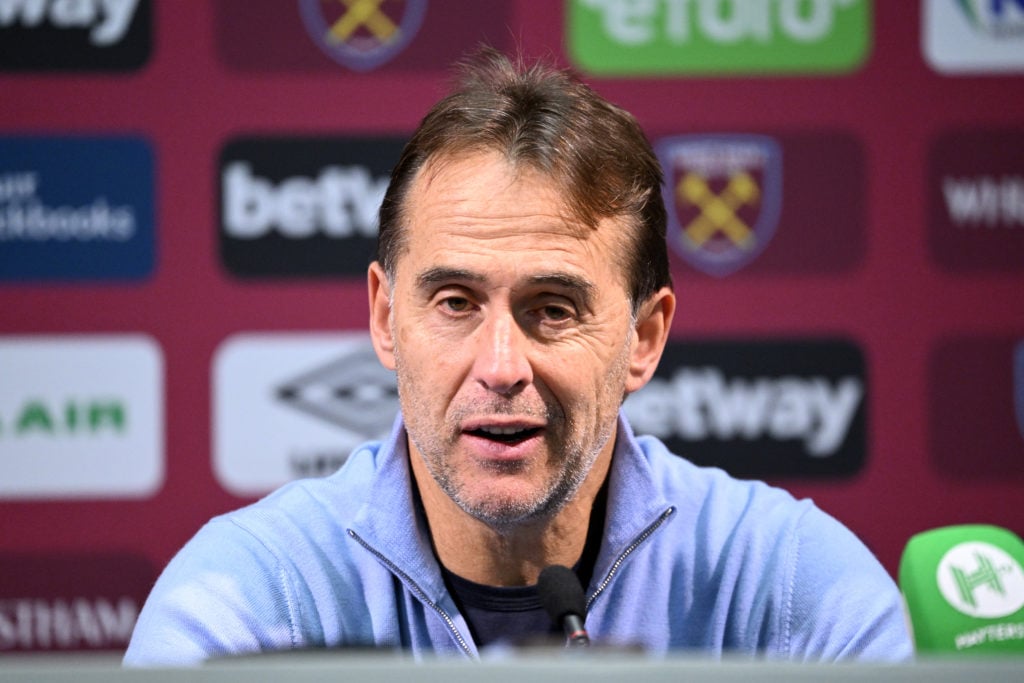 Julen Lopetegui, Manager of West Ham United speaks in a press conference after the Premier League match between West Ham United FC and Arsenal FC a...