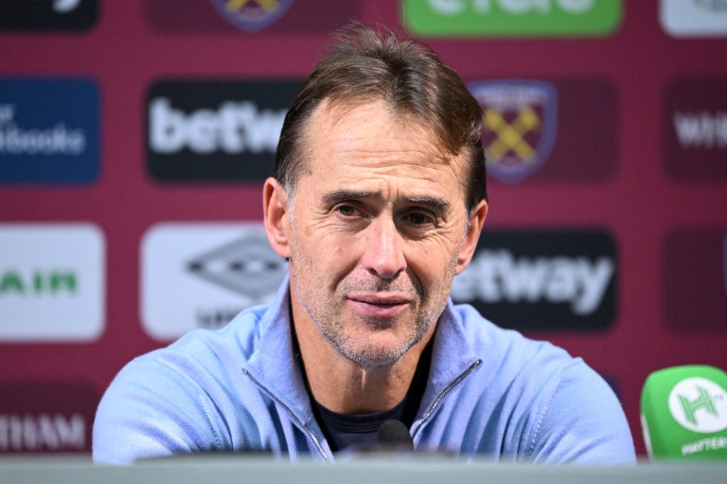 Julen Lopetegui, Manager of West Ham United speaks in a press conference after the Premier League match between West Ham United FC and Arsenal FC a...