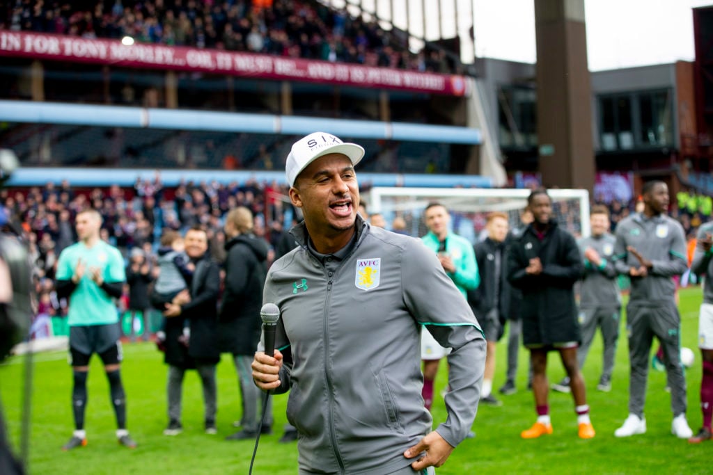 Gabriel Agbonlahor of Aston Villa during the Sky Bet Championship match between Aston Villa and Derby County at Villa Park on April 28, 2018 in Bir...