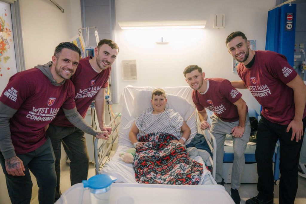 Ings, Irving, Cresswell and Kilman at Queens Hospital. Photo: West Ham
