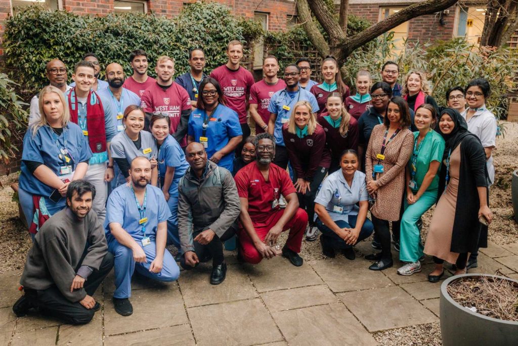 Soucek, Bowen, Soler, Coufal and women's team stars at Newham Hospital. Photo: West Ham

