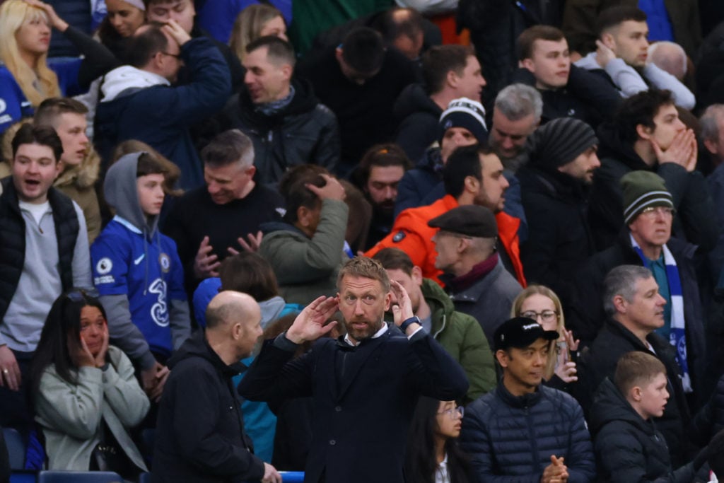 Chelsea Head Coach Graham Potter during the Premier League match between Chelsea FC and Aston Villa at Stamford Bridge on April 1, 2023 in London, ...