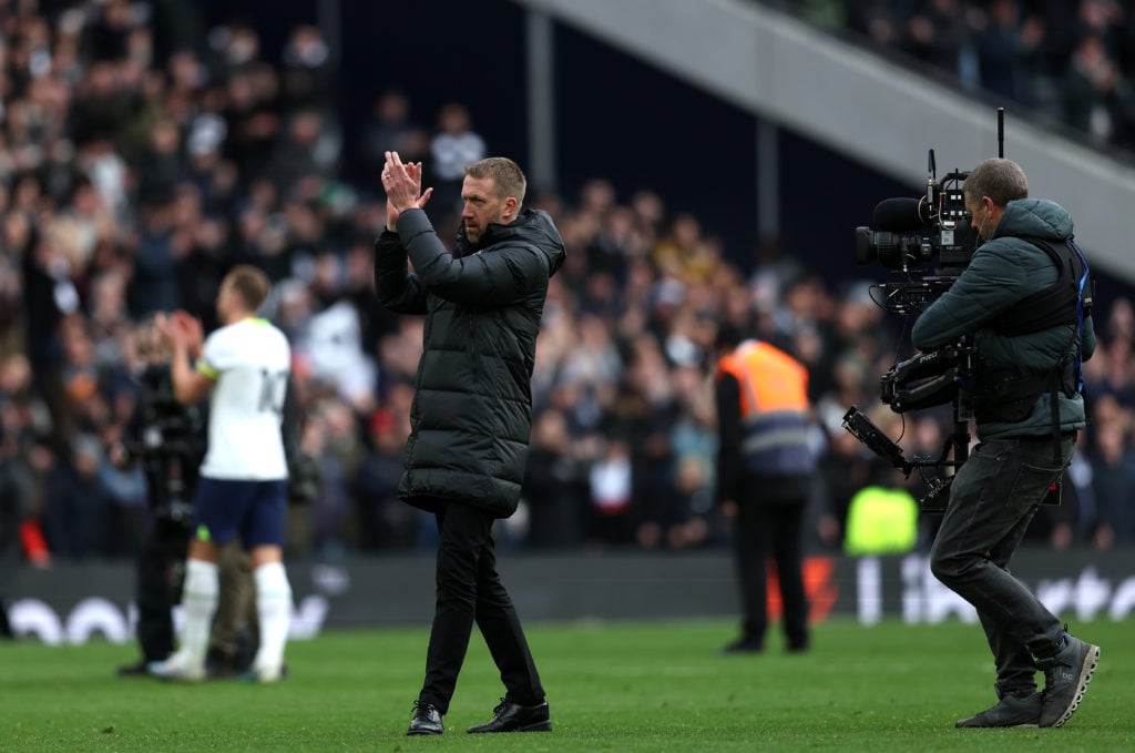 Graham Potter, Manager of Chelsea, applauds the fans following the Premier League match between Tottenham Hotspur and Chelsea FC at Tottenham Hotsp...