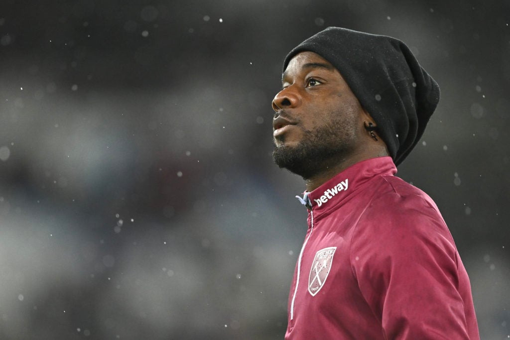 Maxwel Cornet of West Ham United during the Premier League match between West Ham United and Tottenham Hotspur at London Stadium on April 2, 2024 i...