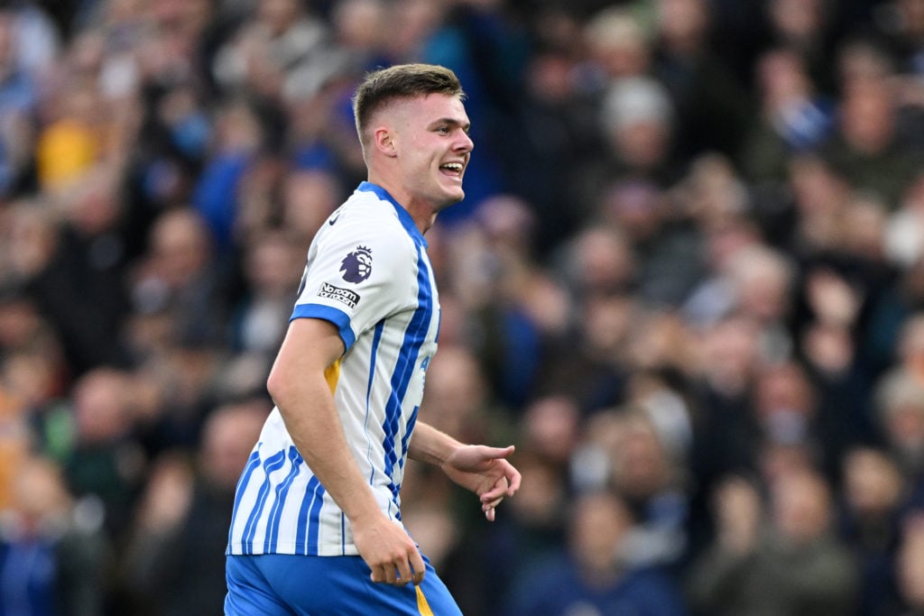 Evan Ferguson of Brighton & Hove Albion celebrates scoring his team's second goal  during the Premier League match between Brighton & Hove ...