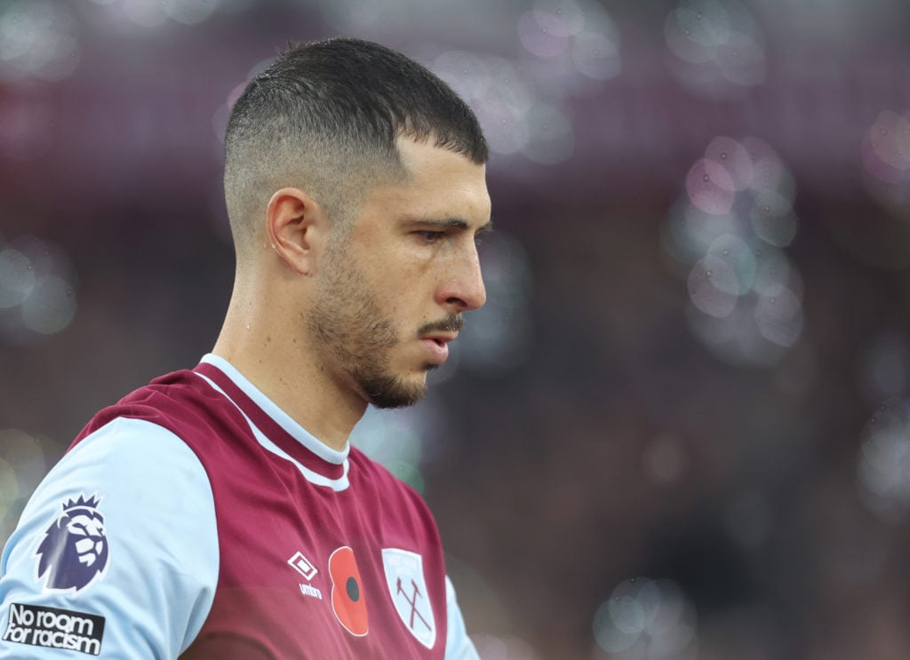 West Ham United's Guido Rodriguez during the Premier League match between West Ham United FC and Everton FC at London Stadium on November 9, 2024 i...