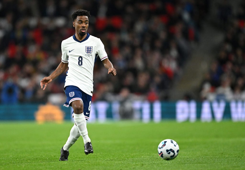 Angel Gomes of England passes the ball during the UEFA Nations League 2024/25 League B Group B2 match between England and Republic of Ireland at We...