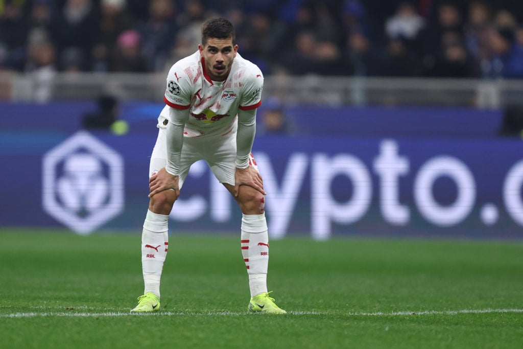 Andre Silva of RB Leipzig looks dejected during the UEFA Champions League 2024/25 League Phase MD5 match between FC Internazionale Milano and RB Le...