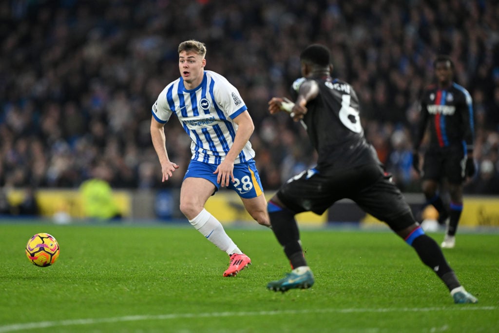 Evan Ferguson of Brighton & Hove Albion in action during the Premier League match between Brighton & Hove Albion FC and Crystal Palace FC a...