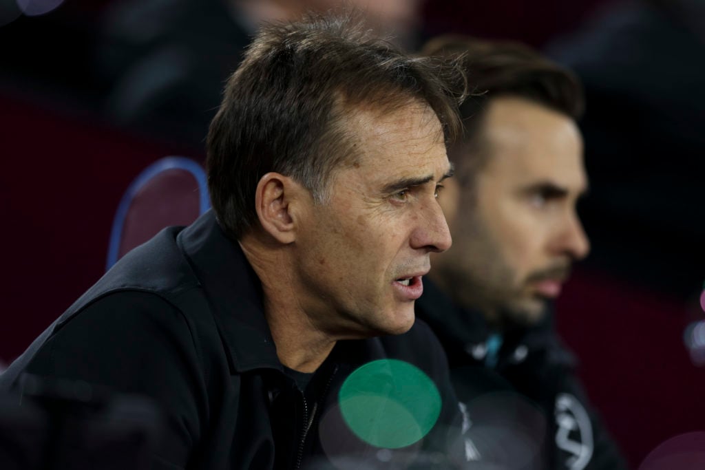 Julen Lopetegui is the manager of West Ham during the Premier League match between West Ham United and Liverpool at the London Stadium in Stratford...