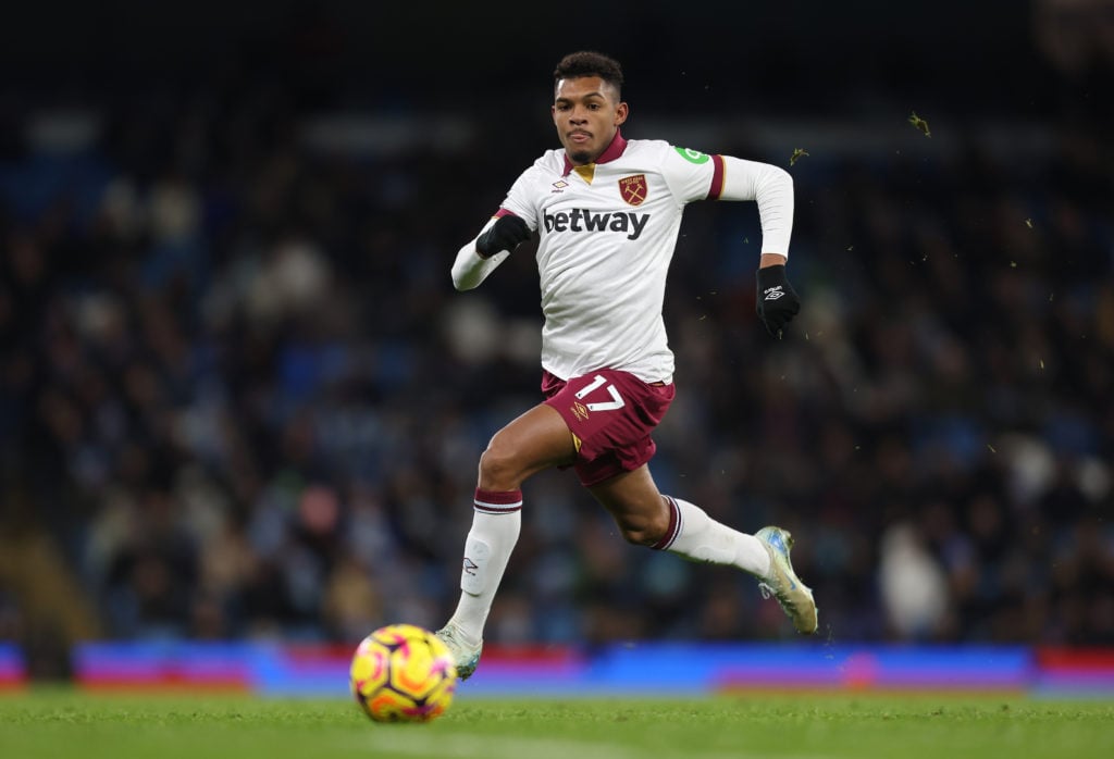 West Ham United's Luis Guilherme during the Premier League match between Manchester City FC and West Ham United FC at Etihad Stadium on January 4, ...