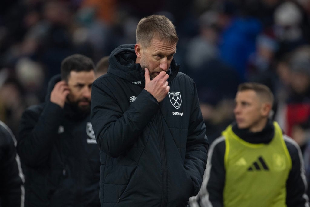 Graham Potter, Head Coach of West Ham United, during the Emirates FA Cup Third Round match between Aston Villa and West Ham United at Villa Park on...