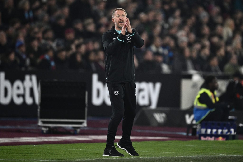 Graham Potter, manager of West Ham United reacts during the Premier League match between West Ham United FC and Fulham FC at London Stadium on Janu...