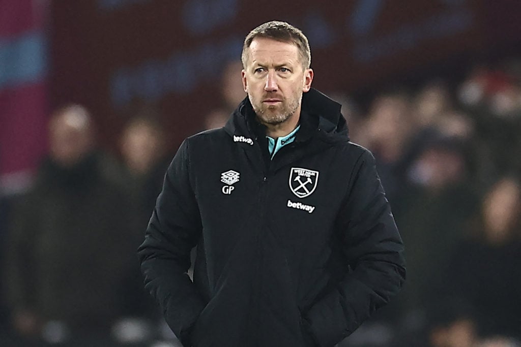 West Ham United's English head coach Graham Potter looks on during the English Premier League football match between West Ham United and Crystal Pa...