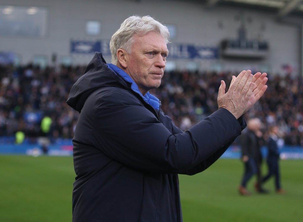 David Moyes Manager of Everton applauds the Everton fans during the Premier League match between Brighton & Hove Albion FC and Everton FC at Am...