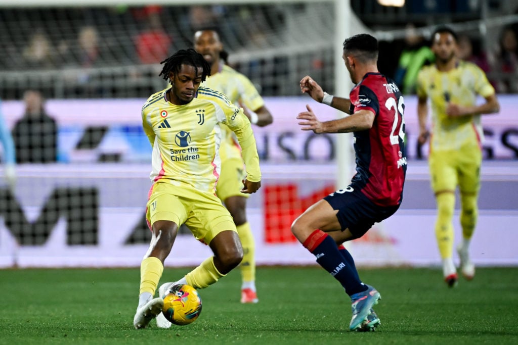 Samuel Mbangula in action during Cagliari v Juventus - Serie A