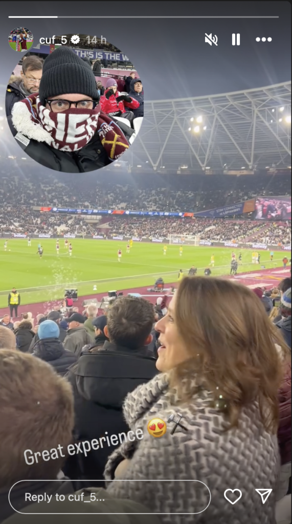 Vladimir Coufal in amongst the West Ham fans at London Stadium