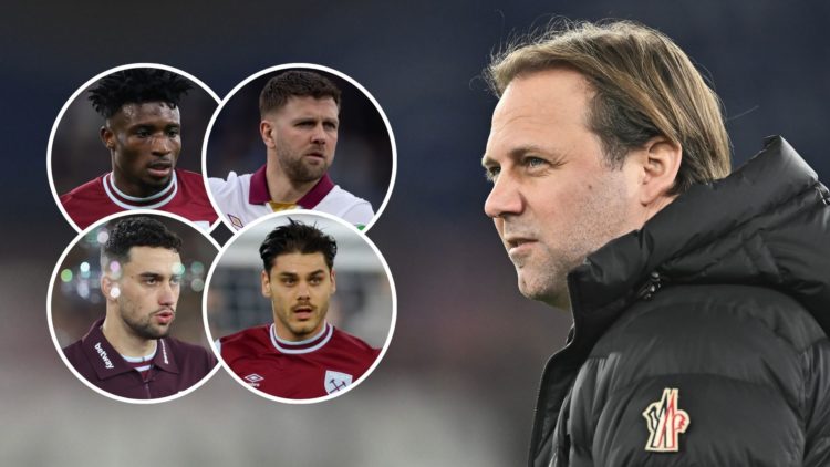 Tim Steidten. Inset, Mohammed Kudus, Konstantinos Mavropanos, Niclas Fullkrug & Max Kilman