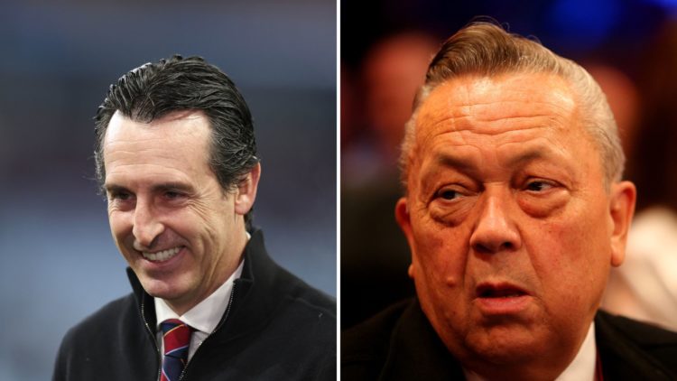 Aston Villa manager Unai Emery (L), West Ham co-owner David Sullivan (R)