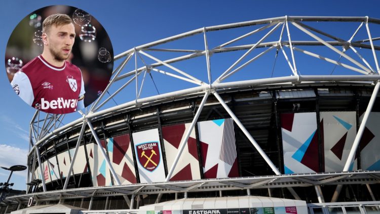 West Ham United's London Stadium with West Ham United captain Jarrod Bowen inset