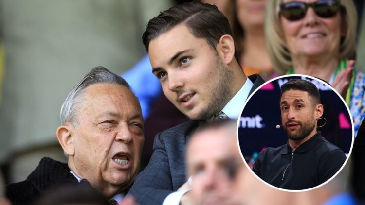 West Ham majority owner David Sullivan with son Jack. Inset, journalist David Ornstein.