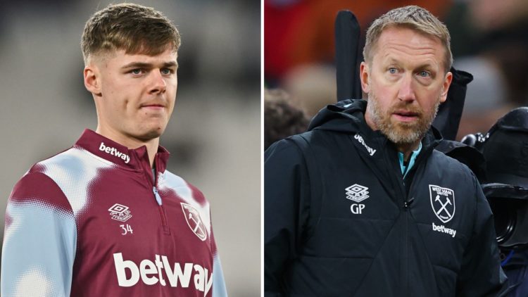 West Ham loan striker Evan Ferguson and Hammers boss Graham Potter.