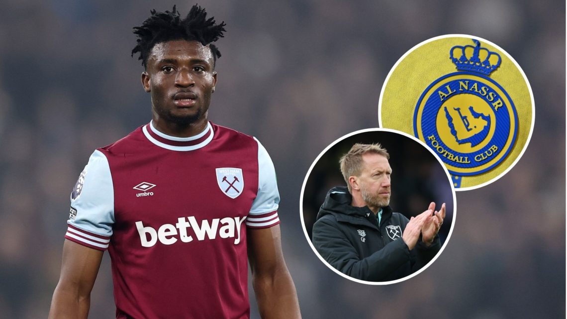 Image of Mohammed Kudus with insets of Graham Potter and the Al Nassr badge