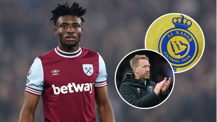Image of Mohammed Kudus with insets of Graham Potter and the Al Nassr badge