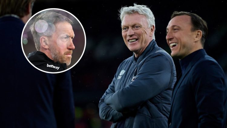 West Ham sporting director Mark Noble with David Moyes. Inset, Hammers boss Graham Potter.