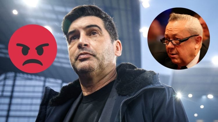 Lyon manager Paulo Fonseca looking pensive with West Ham co-owner David Sullivan inset