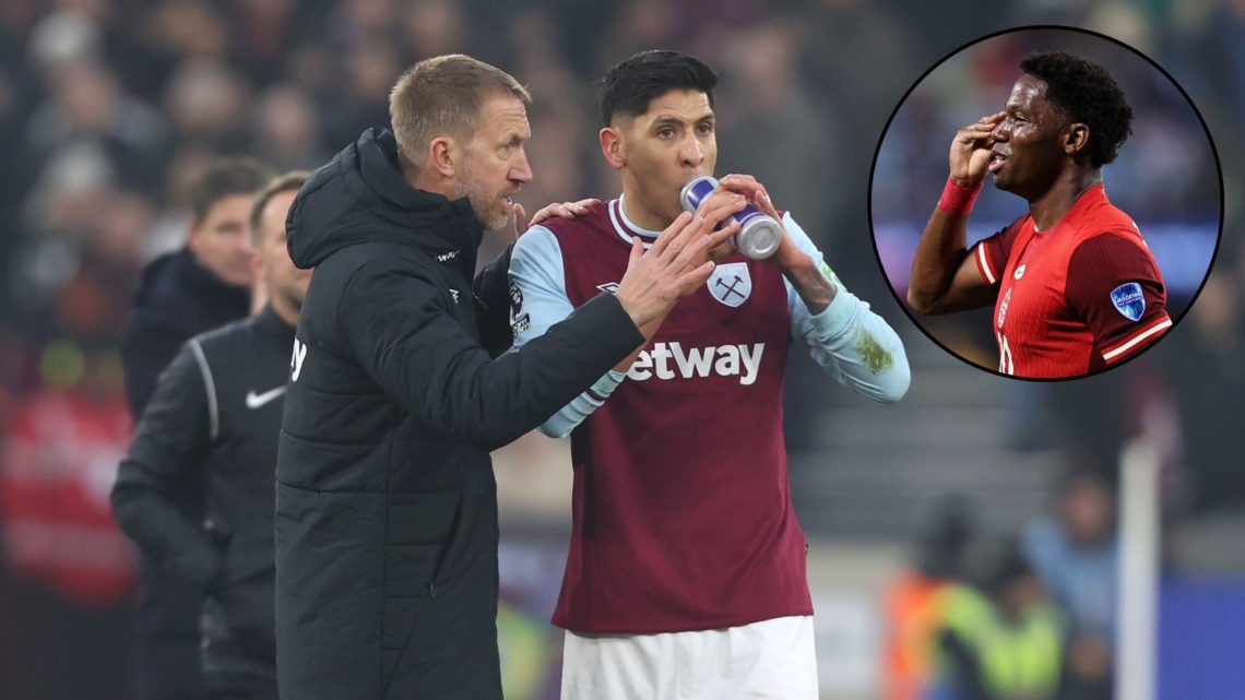 West Ham United head coach Graham Potter talking to West Ham midfielder Edson Alvarez, main image. Lille striker Jonathan David in action for the C...