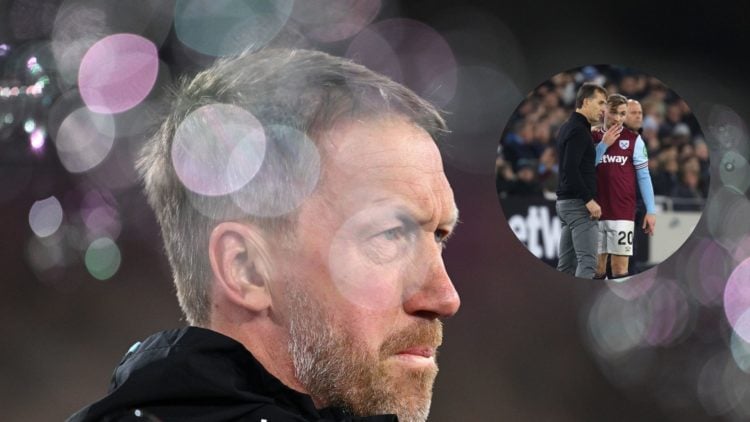 Main image, West Ham United head coach Graham Potter. Inset, West ham captain Jarrod Bowen with former manager Julen Lopetegui