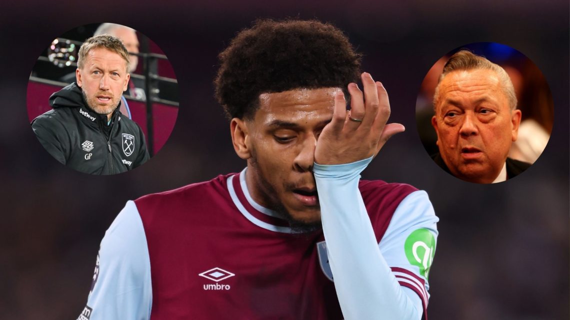 West Ham United centre-back Jean-Clair Todibo main image. Insets, West Ham head coach Graham Potter and West Ham co-owner David Sullivan
